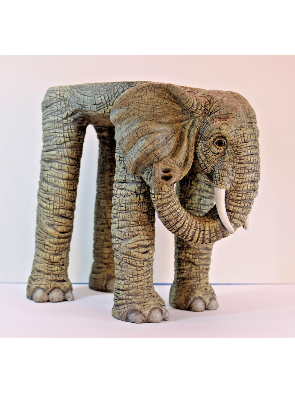 11" Sculpted Resin Elephant w Tusks Flat Top Plant Stand Garden Indoor/Outdoor